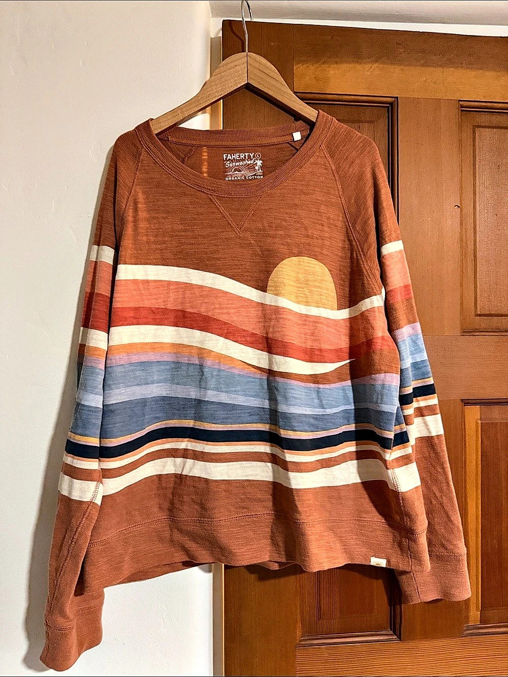 Faherty Sunwashed Striped Sweatshirt Brown & Blue Large Like New